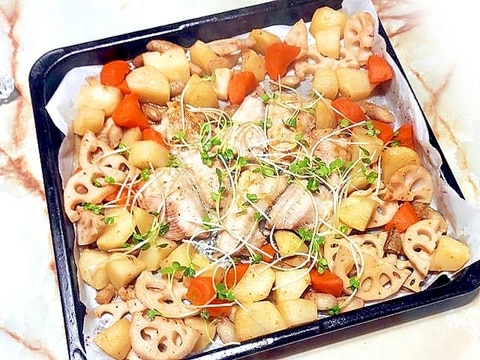 根菜タップリ!ホッケと根菜のオーブン焼き♪